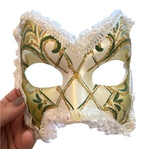 Hand painted in Italy. Elegant Green and Gold Masquerade Mask